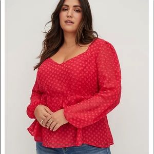 PEPLUM CHIFFON CLIP HEART BLOUSE TORRID SIZE 4